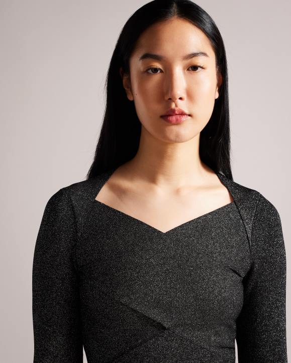 Ted Baker Eloisy Slim Fit Crossover Knit Top Black Clothing Women TLPL95