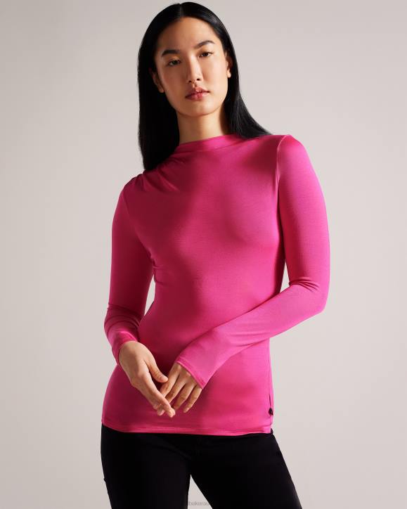 Ted Baker Eloria Twist Neck Fitted Top Deep-Pink Clothing Women TLPL54