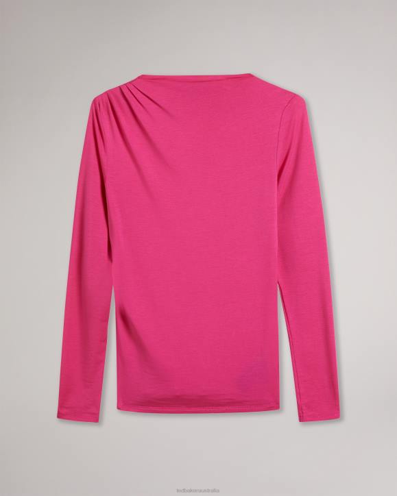 Ted Baker Eloria Twist Neck Fitted Top Deep-Pink Clothing Women TLPL54