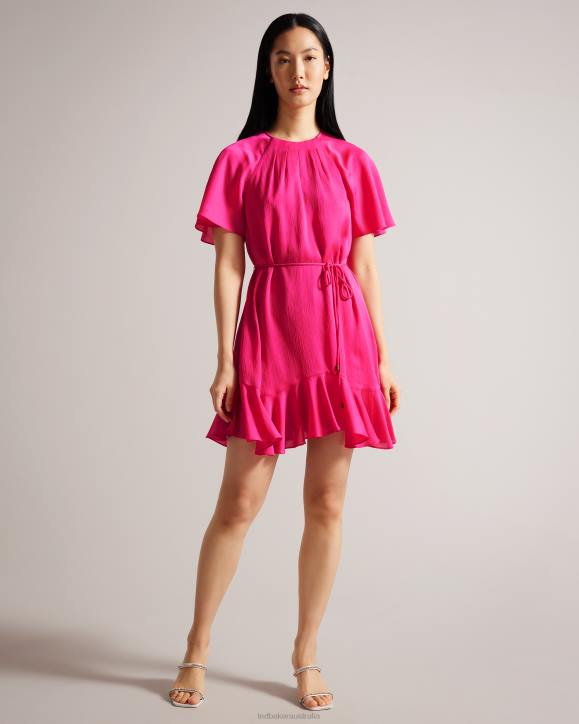 Ted Baker Elsieee Fluted Hem Mini Skater Dress Bright Pink Clothing Women TLPL28