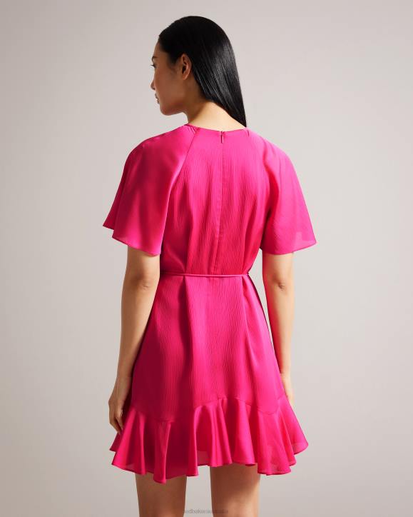 Ted Baker Elsieee Fluted Hem Mini Skater Dress Bright Pink Clothing Women TLPL28