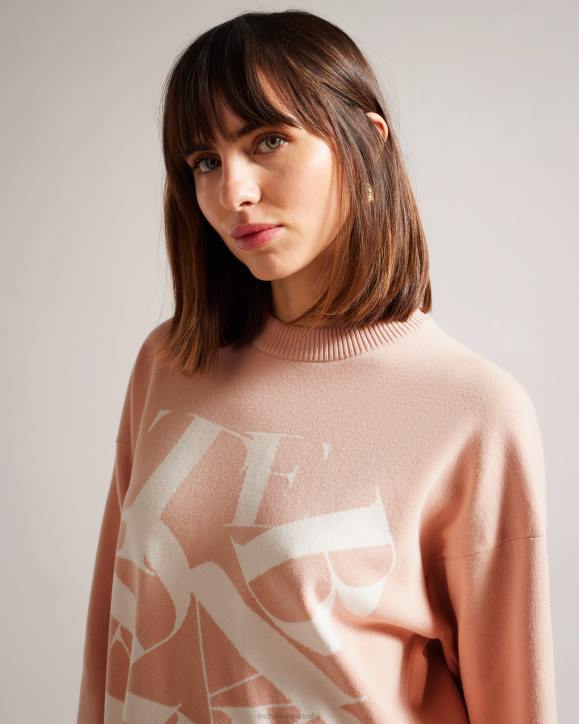 Ted Baker Elssiaa Branded Jacquard Knit Jumper Pink Clothing Women TLPL97