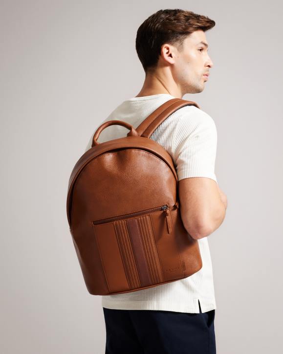 Ted Baker Esentle Striped PU Backpack TAN Bags Men TLPL1777