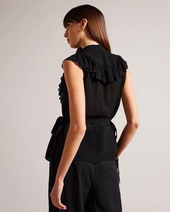 Ted Baker Evalie Sleeveless Frilled Top Black Clothing Women TLPL351