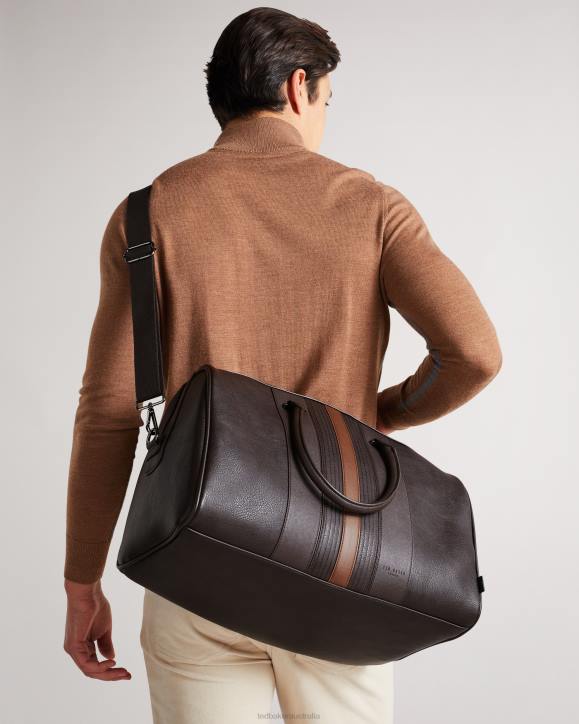 Ted Baker Evyday Striped PU Holdall BRN-CHOC Bags Men TLPL1769