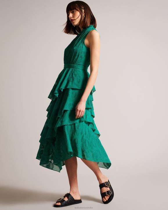 Ted Baker Floryah Embroidered Midi Dress With Tiered Skirt Green Clothing Women TLPL464