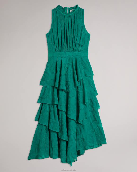 Ted Baker Floryah Embroidered Midi Dress With Tiered Skirt Green Clothing Women TLPL464