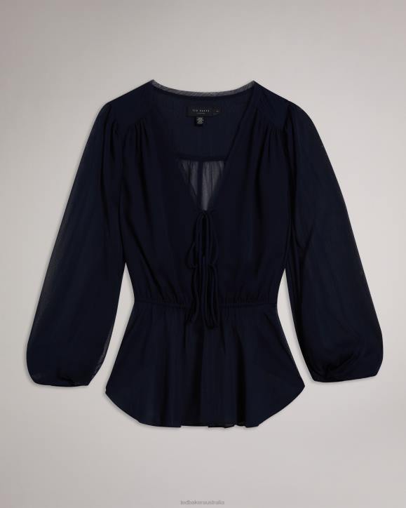 Ted Baker Frasiah Tie Front Blouse Dark Blue Clothing Women TLPL310