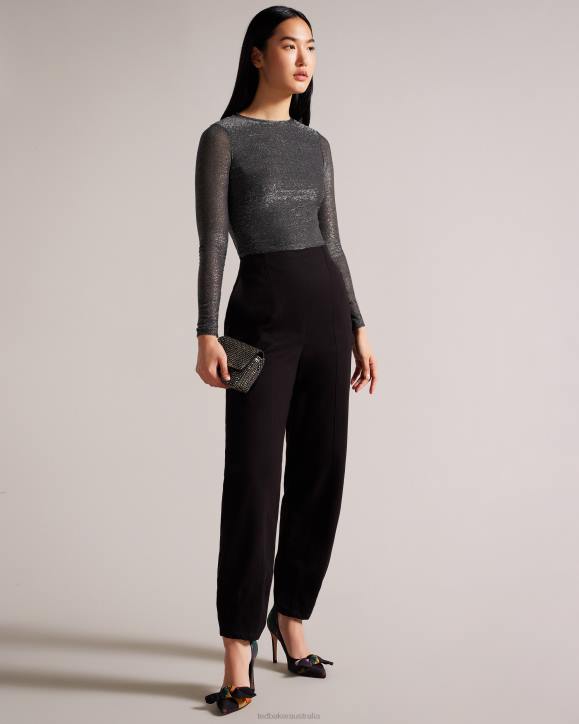 Ted Baker Genini Glitsy Long Sleeve Top Black Clothing Women TLPL115