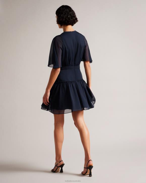 Ted Baker Giggie Fit And Flare Tiered Mini Dress Dark Blue Clothing Women TLPL159