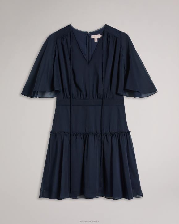 Ted Baker Giggie Fit And Flare Tiered Mini Dress Dark Blue Clothing Women TLPL159