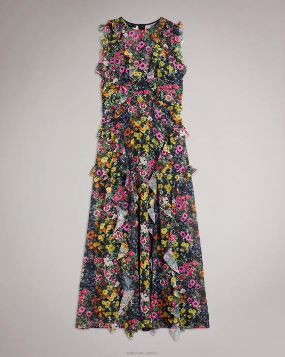 Ted Baker Gloriha Sleeveless Waterfall Maxi Dress Black Clothing Women TLPL4