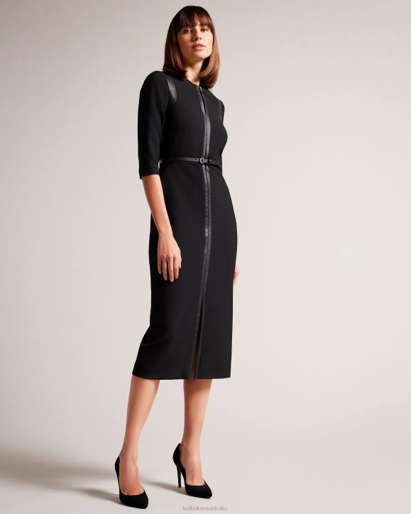 Ted Baker Halleid Pencil Dress With Faux Leather Panelling Black Clothing Women TLPL72