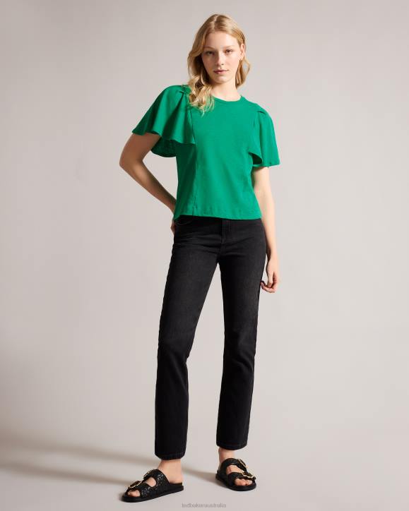 Ted Baker Hallenn Ruffle Sleeve T-Shirt Green Clothing Women TLPL449