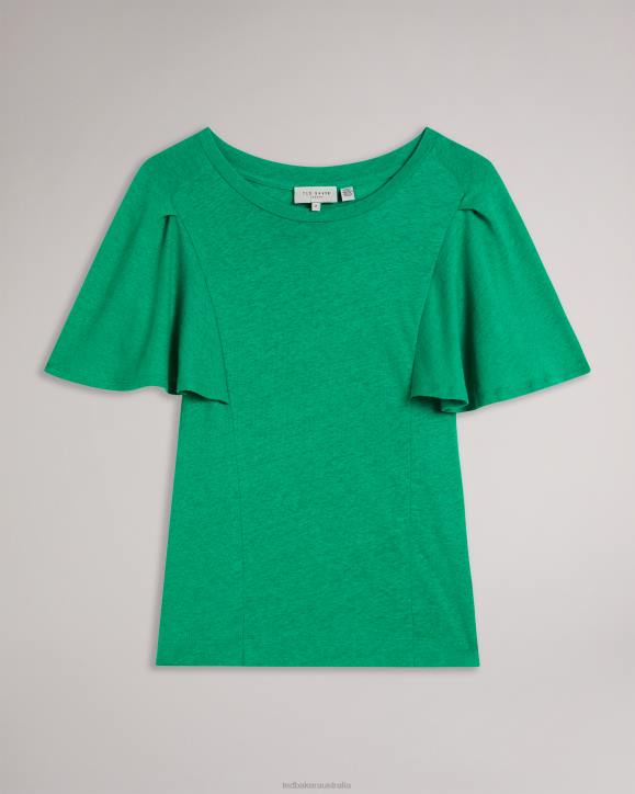 Ted Baker Hallenn Ruffle Sleeve T-Shirt Green Clothing Women TLPL449