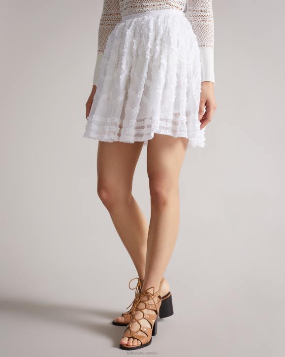 Ted Baker Halvy Full Mini Skirt With Micro Ruffle Detail White Clothing Women TLPL631