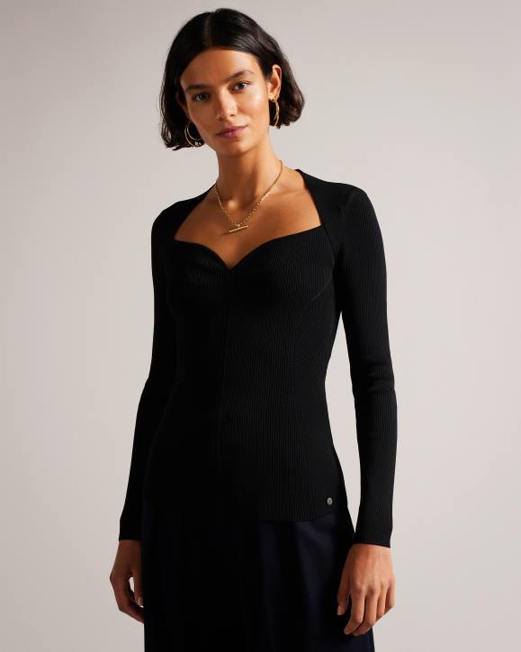 Ted Baker Helenh Sweetheart Neckline Knitted Top Black Clothing Women TLPL103