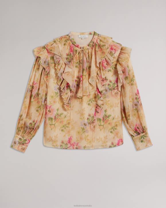 Ted Baker Helenoh Floral Ruffle Detail Blouse Tan Clothing Women TLPL408