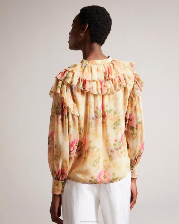 Ted Baker Helenoh Floral Ruffle Detail Blouse Tan Clothing Women TLPL408