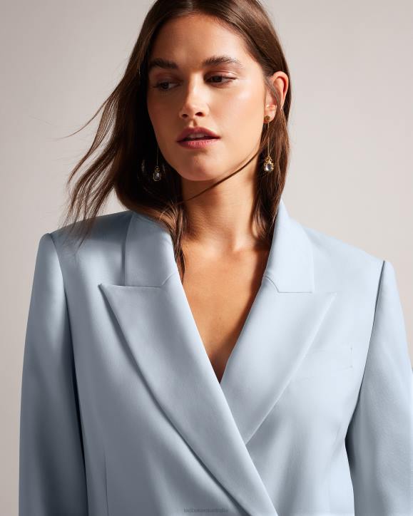 Ted Baker Hildia Longline Double Breasted Jacket Baby Blue Clothing Women TLPL194