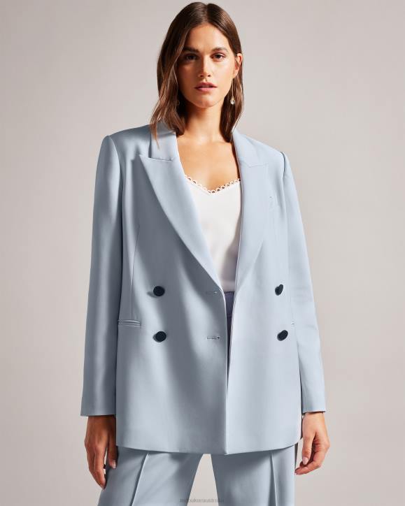 Ted Baker Hildia Longline Double Breasted Jacket Baby Blue Clothing Women TLPL194