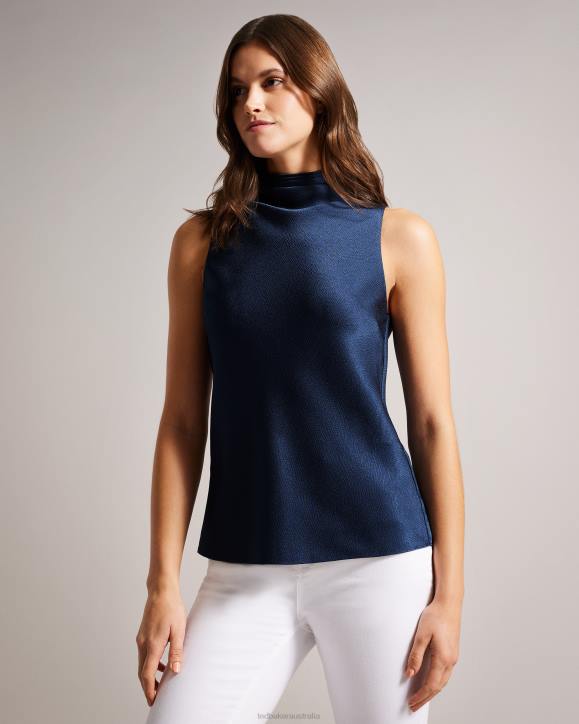 Ted Baker Hildri Sleeveless Satin Cowl Neck Top Dark Blue Clothing Women TLPL157