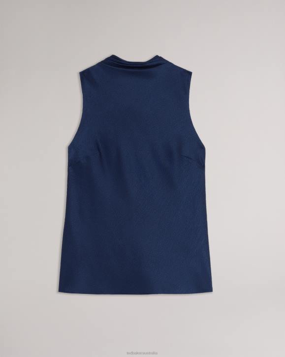 Ted Baker Hildri Sleeveless Satin Cowl Neck Top Dark Blue Clothing Women TLPL157