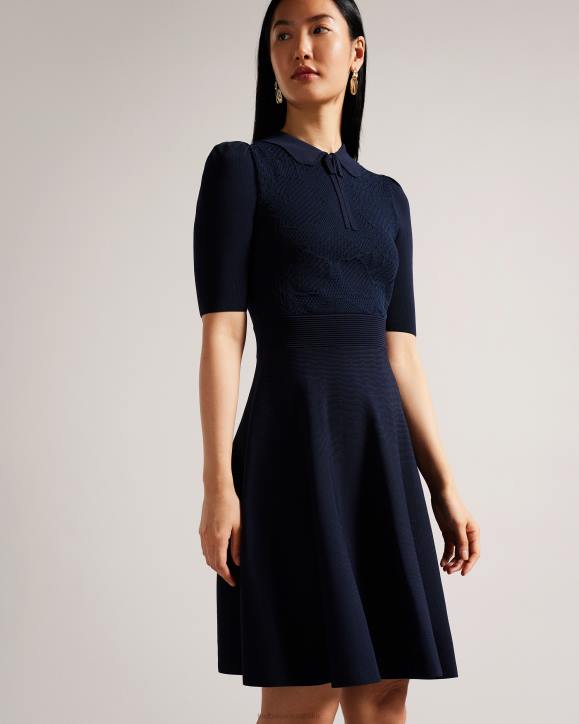 Ted Baker Hillder Delicate Pointelle Knit Dress Dark Blue Clothing Women TLPL199