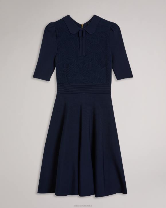 Ted Baker Hillder Delicate Pointelle Knit Dress Dark Blue Clothing Women TLPL199