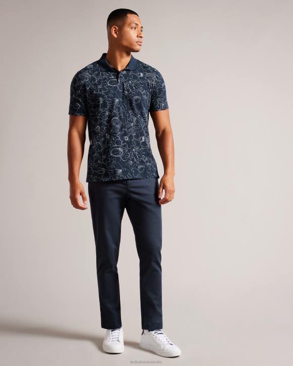 Ted Baker Holler Short Sleeve Regular Fit Printed Polo Shirt Navy-Blue Clothing Men TLPL1217