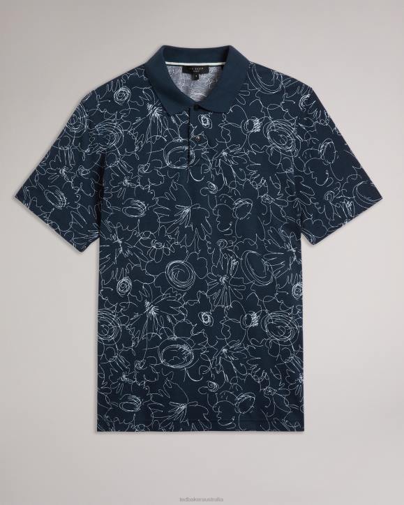 Ted Baker Holler Short Sleeve Regular Fit Printed Polo Shirt Navy-Blue Clothing Men TLPL1217