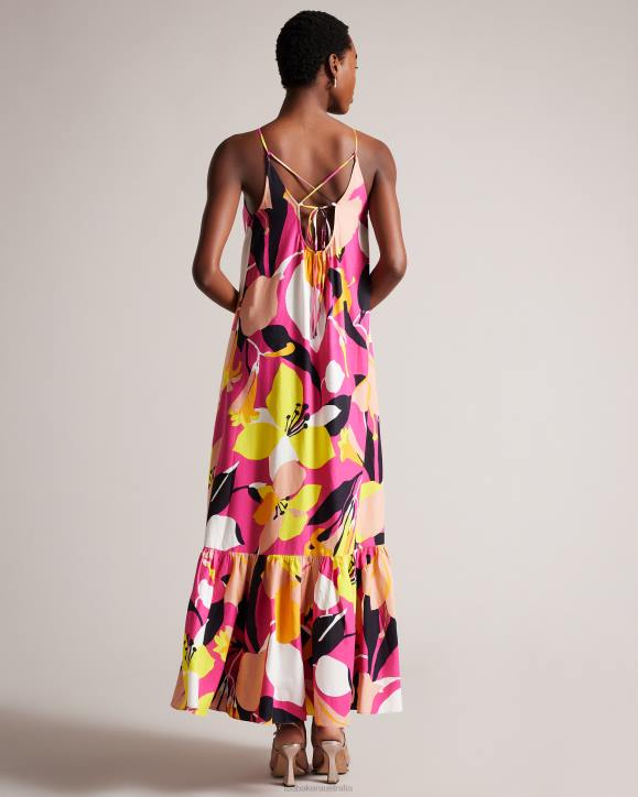 Ted Baker Ikella Abstract Print Pleated Halter Maxi Dress Bright Pink Clothing Women TLPL350