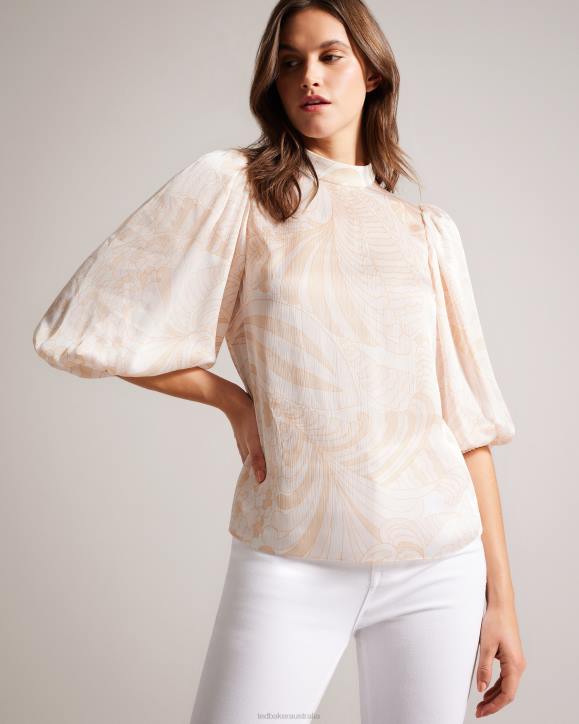 Ted Baker Imelah Paisley Top With Balloon Sleeve Light Nude Clothing Women TLPL220