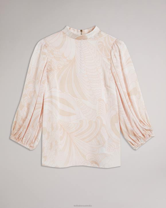 Ted Baker Imelah Paisley Top With Balloon Sleeve Light Nude Clothing Women TLPL220