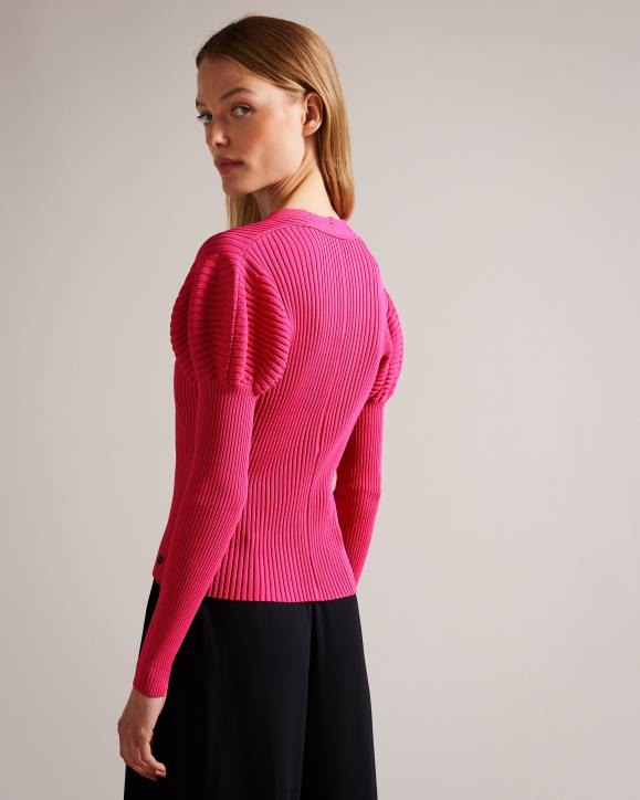 Ted Baker Ivery Rib Knit Top With Puff Shoulders Deep-Pink Clothing Women TLPL118