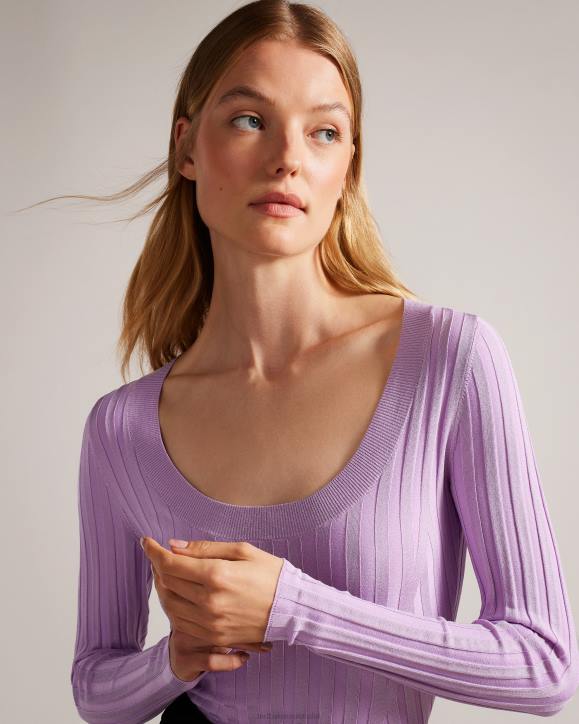 Ted Baker Jolia Rib Engineered Knit Top Lilac Clothing Women TLPL46