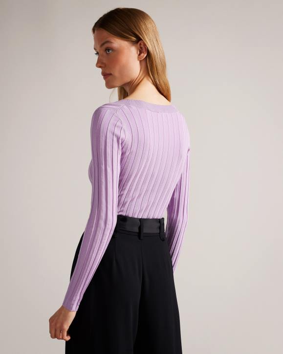 Ted Baker Jolia Rib Engineered Knit Top Lilac Clothing Women TLPL46