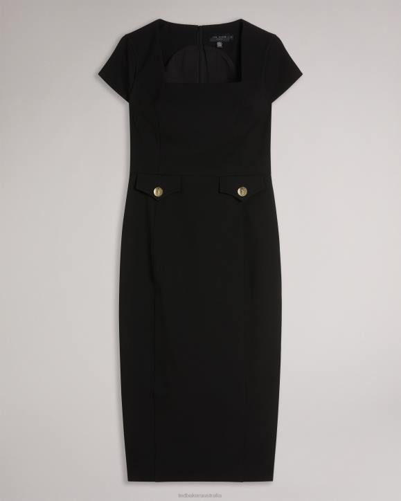 Ted Baker Josiaad Square Neck Military Midi Dress Black Clothing Women TLPL162