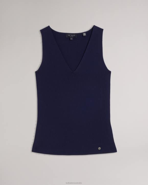 Ted Baker Josiiy V-Neck Slim Fit Knit Top Dark Blue Clothing Women TLPL179