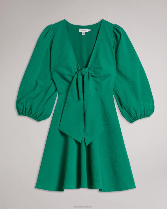 Ted Baker Jozelyn Tie Front Mini Dress With Balloon Sleeve Green Clothing Women TLPL462