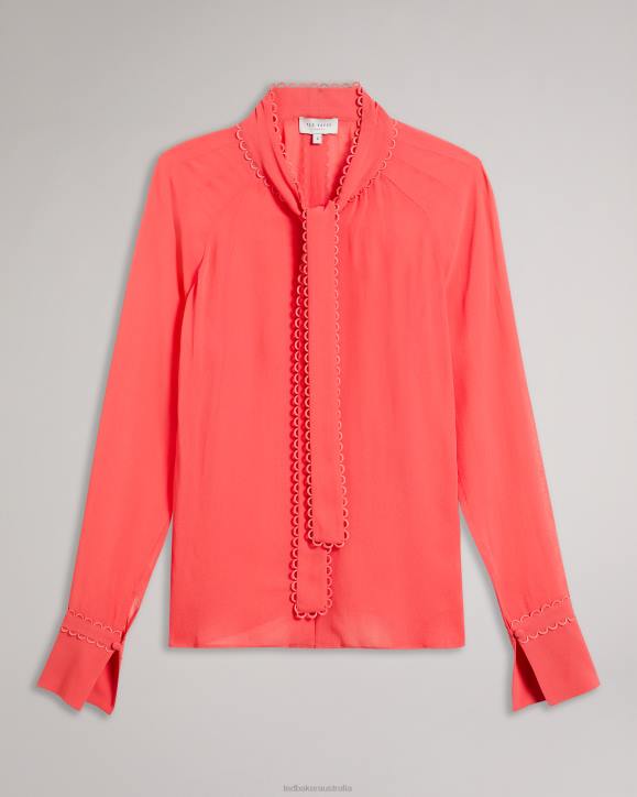 Ted Baker Julinaa Blouse with Rouleaux Trim Detail Coral Clothing Women TLPL366