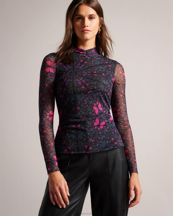 Ted Baker Kamill Mesh Fitted Top With High Neck Black Clothing Women TLPL73