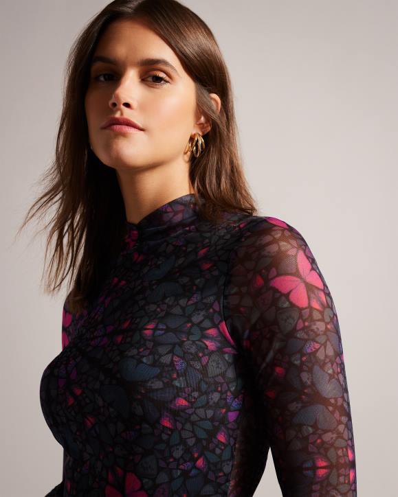 Ted Baker Kamill Mesh Fitted Top With High Neck Black Clothing Women TLPL73