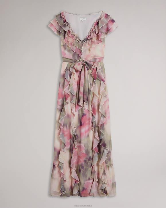 Ted Baker Karenie Frilled Floral Maxi Dress Coral Clothing Women TLPL188