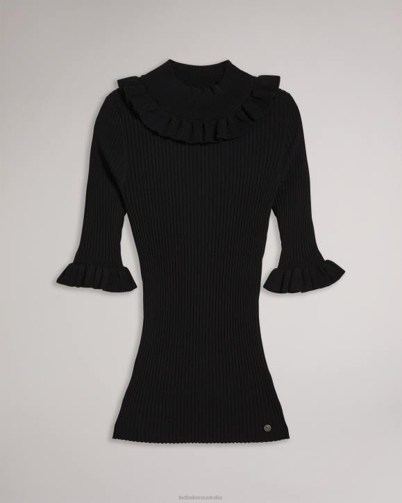 Ted Baker Katella Fitted Top With Frill Neck Detail Black Clothing Women TLPL393