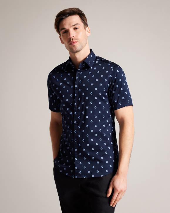 Ted Baker Kymsho Short Sleeve Floral Shirt Navy Clothing Men TLPL1350