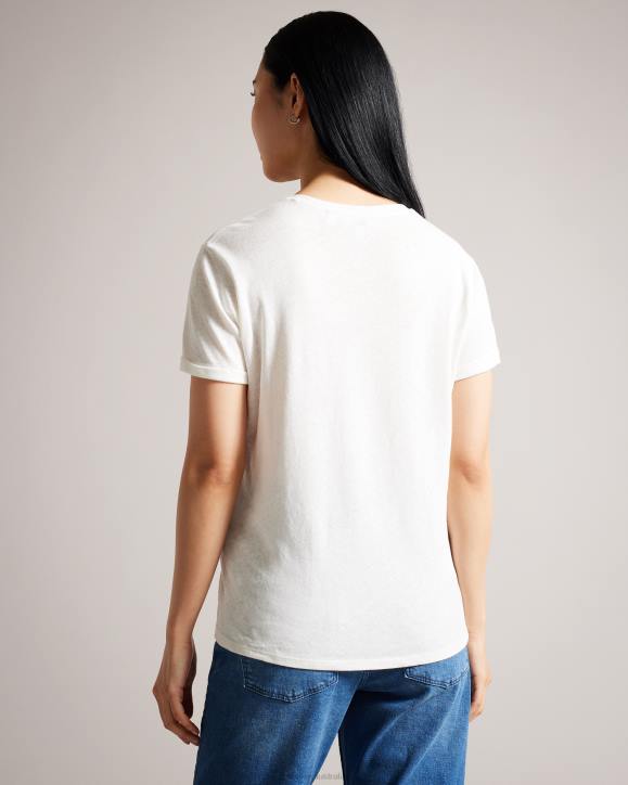 Ted Baker Laliita V Neck Cotton And Linen T-Shirt White Clothing Women TLPL475