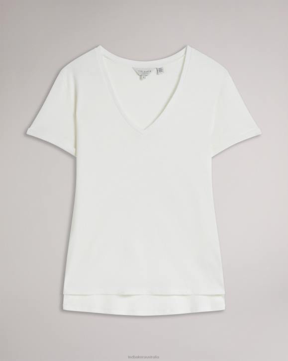 Ted Baker Laliita V Neck Cotton And Linen T-Shirt White Clothing Women TLPL475