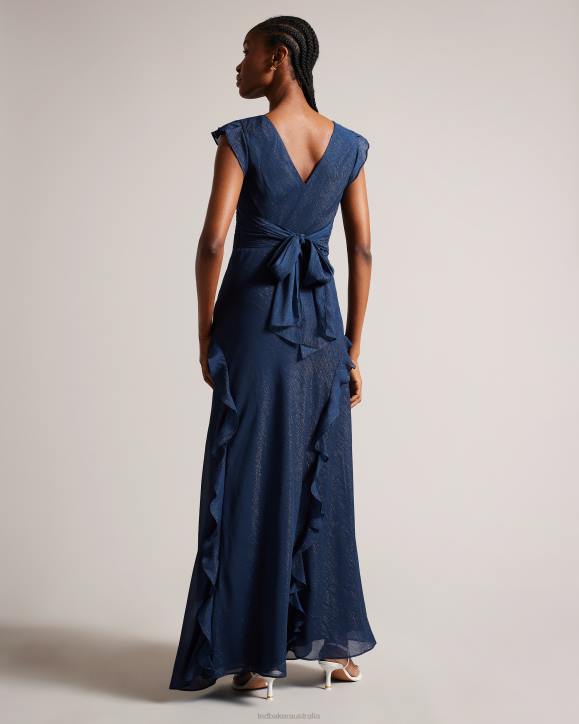 Ted Baker Laurae Bias Cut Maxi Dress With Ruffle Detail Dark Blue Clothing Women TLPL235