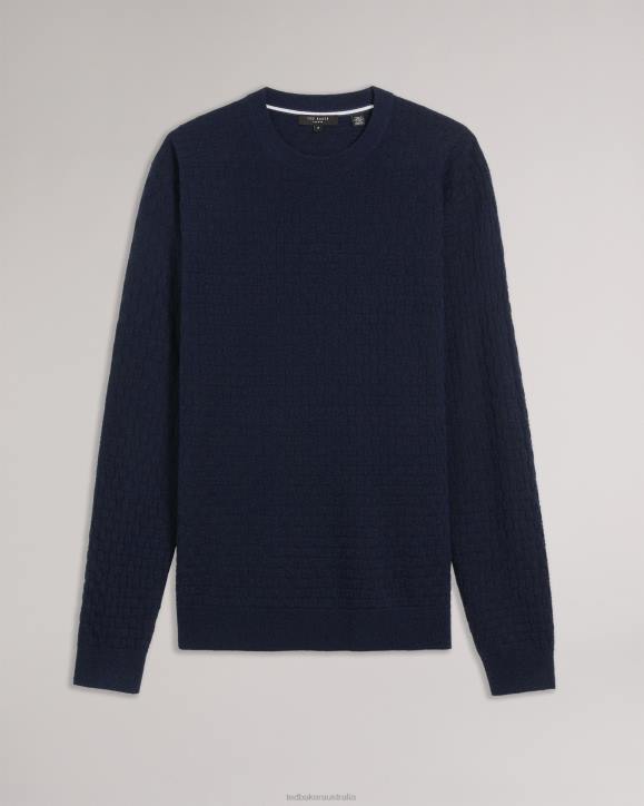 Ted Baker Lentic Long Sleeve Textured Crew Neck NAVY Clothing Men TLPL1246